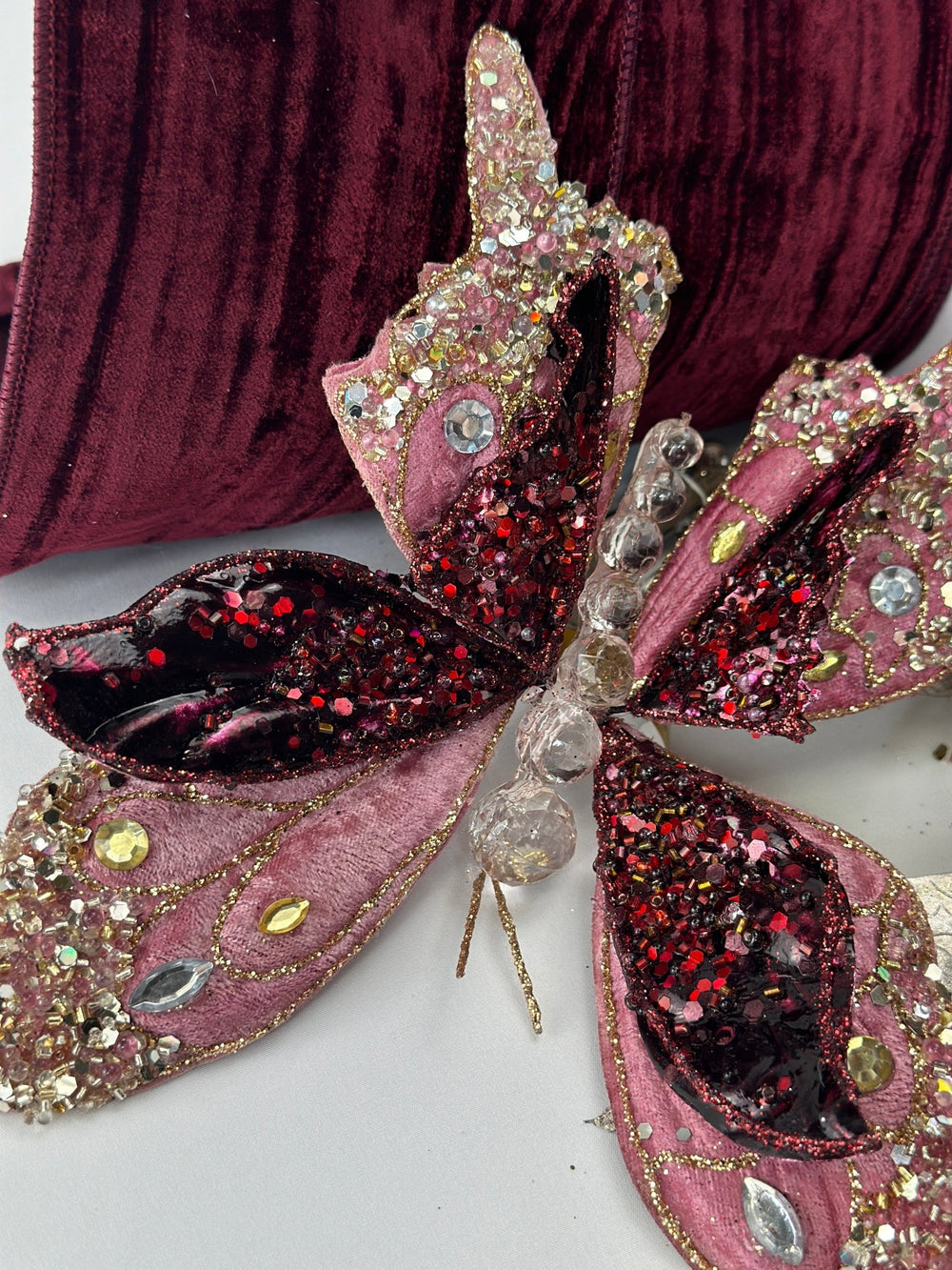 Velvet and jeweled butterfly clip - gingerberry - Greenery Market229813