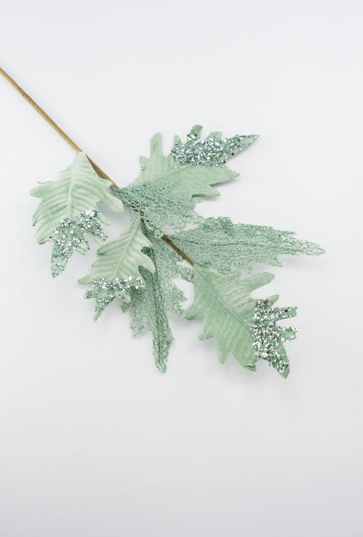 Velvet and sequins holly spray - mint - Greenery MarketWinter and ChristmasXF629 - AQ