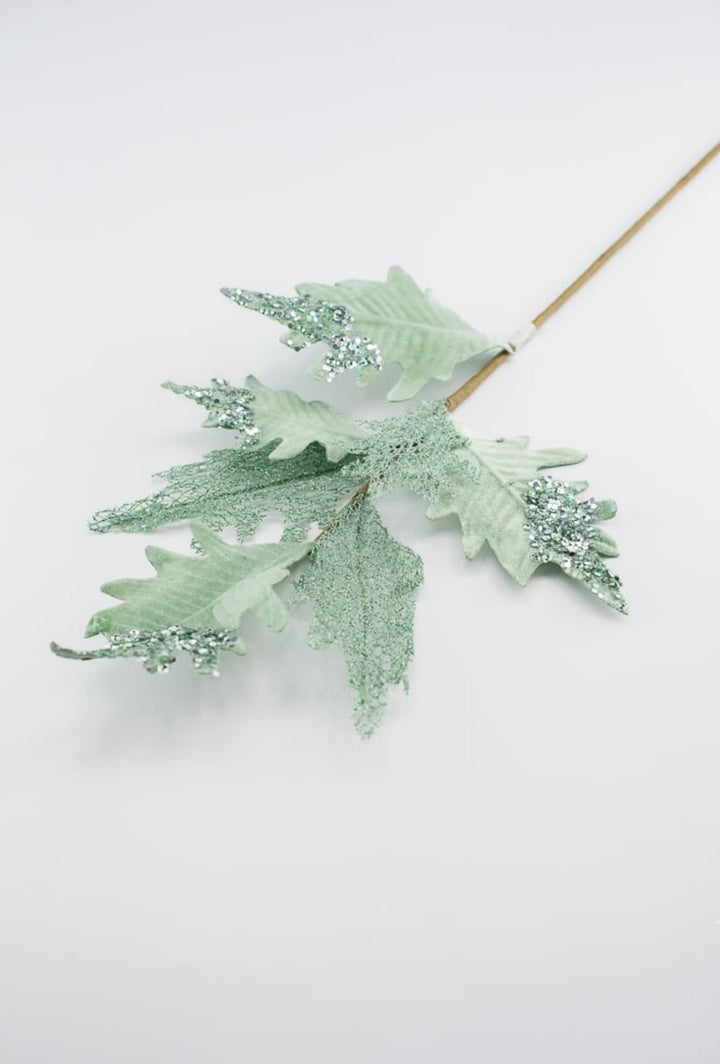 Velvet and sequins holly spray - mint - Greenery MarketWinter and ChristmasXF629 - AQ