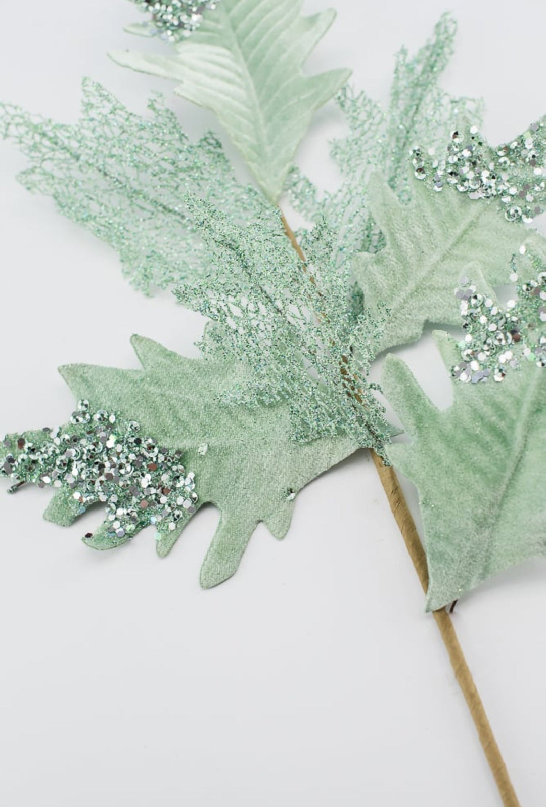 Velvet and sequins holly spray - mint - Greenery MarketWinter and ChristmasXF629 - AQ