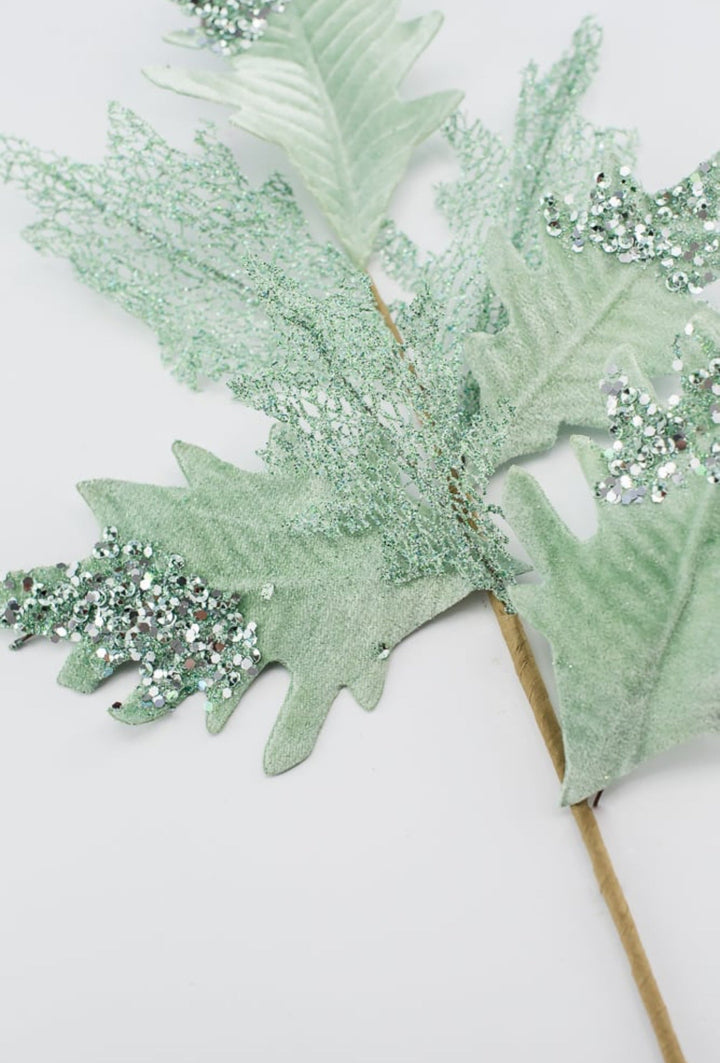 Velvet and sequins holly spray - mint - Greenery MarketWinter and ChristmasXF629 - AQ