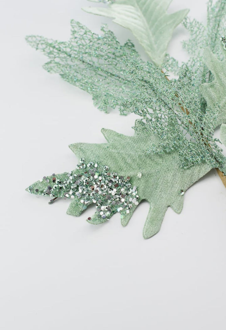 Velvet and sequins holly spray - mint - Greenery MarketWinter and ChristmasXF629 - AQ