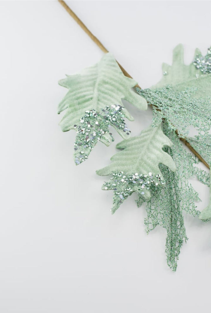 Velvet and sequins holly spray - mint - Greenery MarketWinter and ChristmasXF629 - AQ