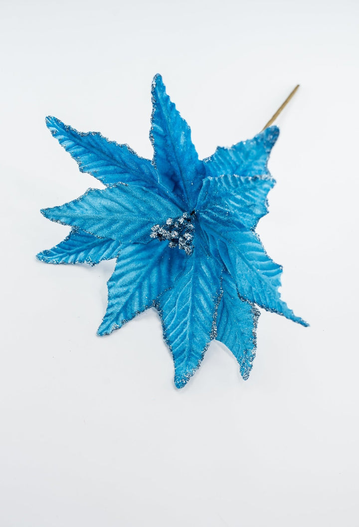 Velvet poinsettia pick - blue - Greenery Market85730BL
