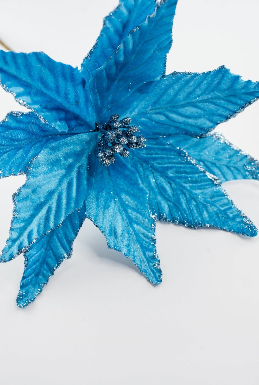 Velvet poinsettia pick - blue - Greenery Market85730BL