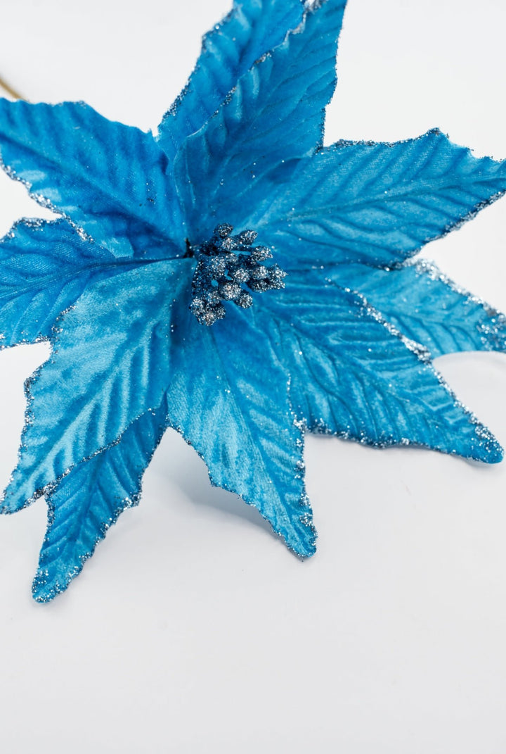 Velvet poinsettia pick - blue - Greenery Market85730BL