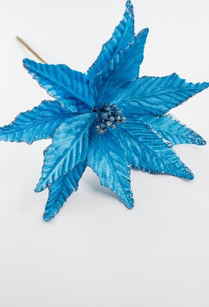 Velvet poinsettia pick - blue - Greenery Market85730BL