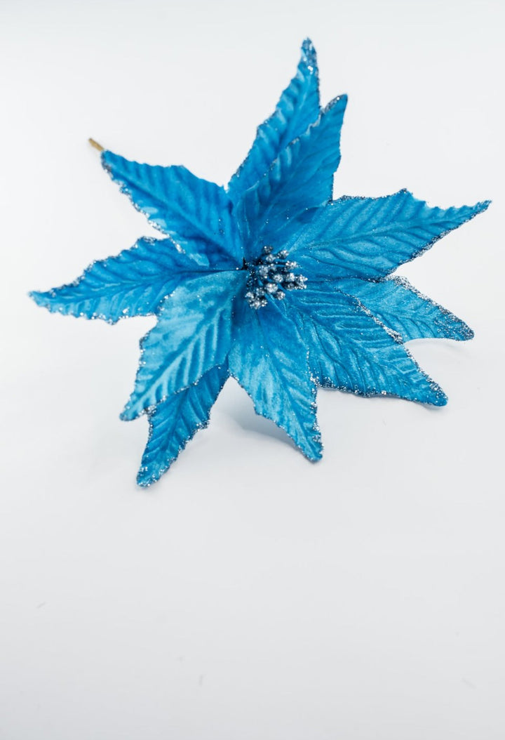 Velvet poinsettia pick - blue - Greenery Market85730BL