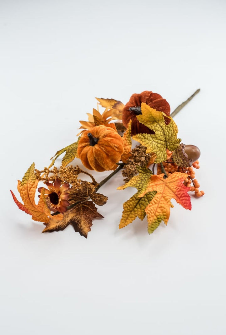 Velvet pumpkins and leaves pick - Greenery MarketArtificial Flora64198