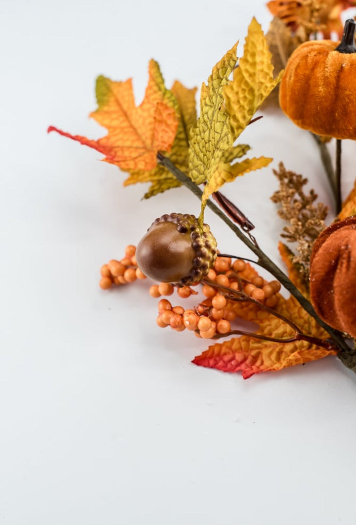 Velvet pumpkins and leaves pick - Greenery MarketArtificial Flora64198