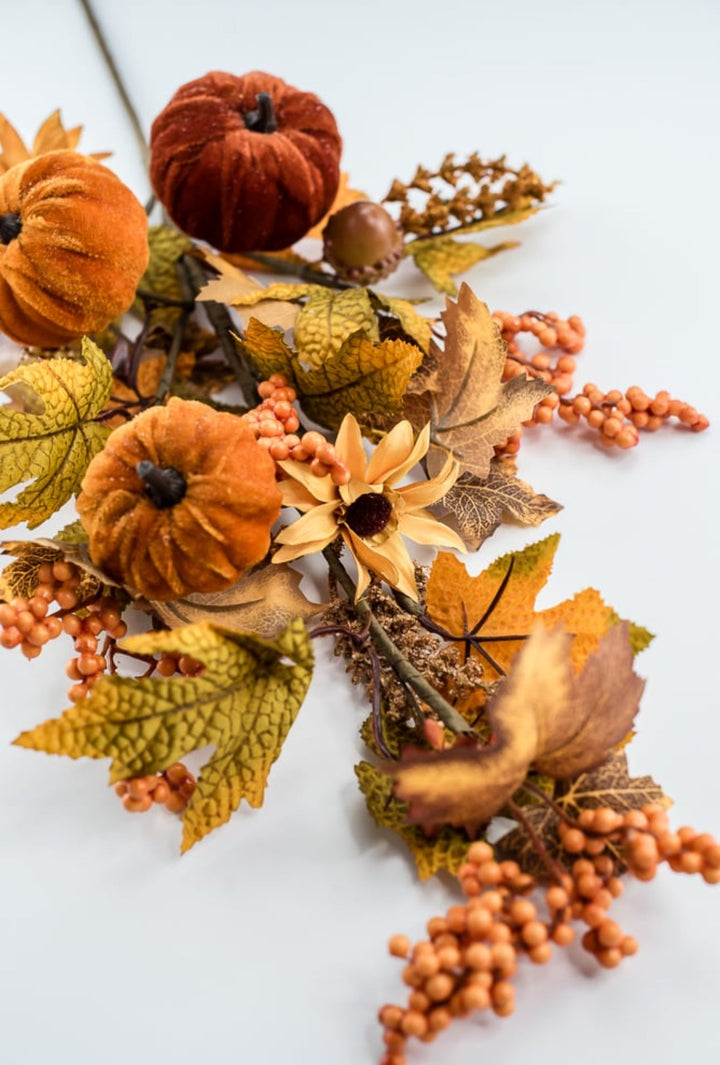 Velvet pumpkins and leaves spray - Greenery MarketArtificial Flora64196