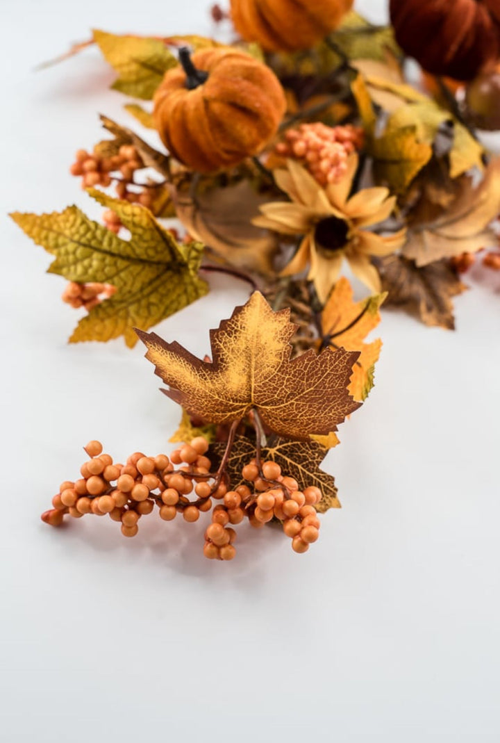 Velvet pumpkins and leaves spray - Greenery MarketArtificial Flora64196