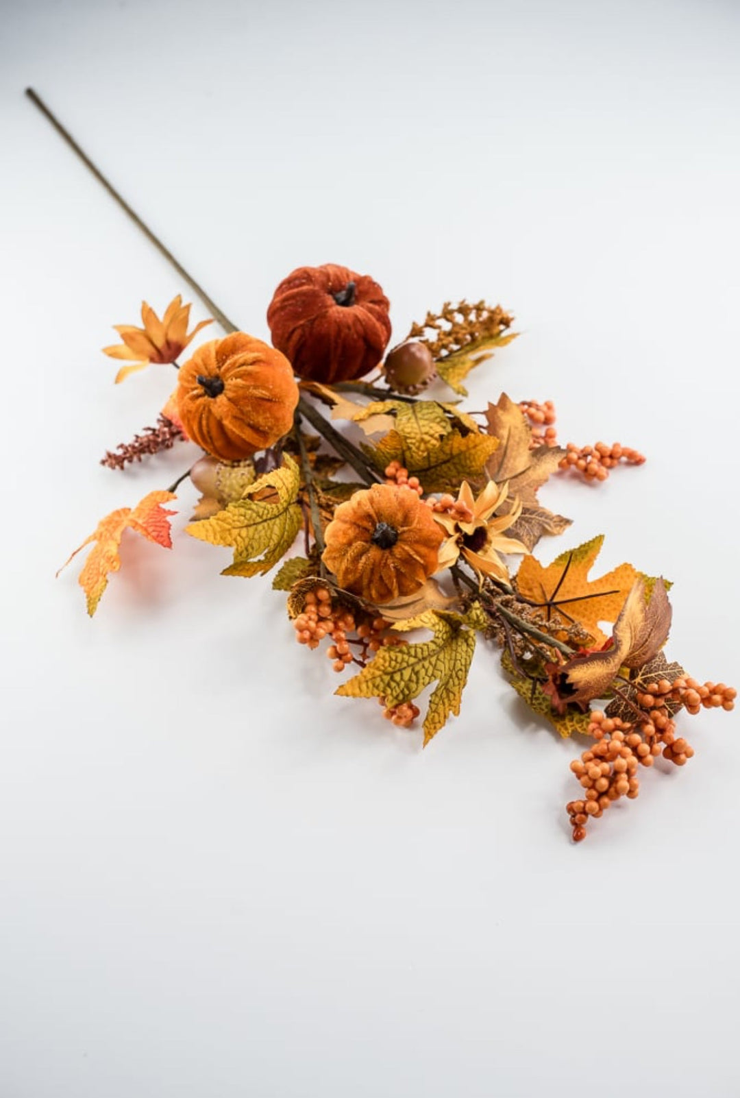 Velvet pumpkins and leaves spray - Greenery MarketArtificial Flora64196