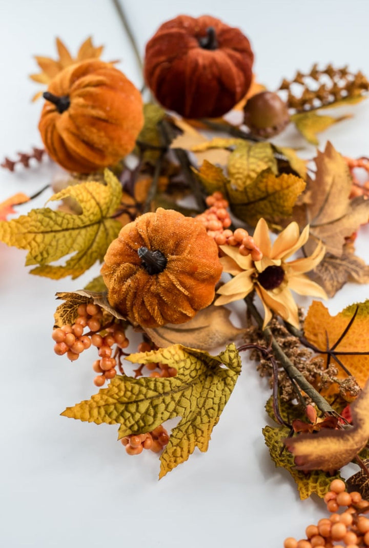 Velvet pumpkins and leaves spray - Greenery MarketArtificial Flora64196