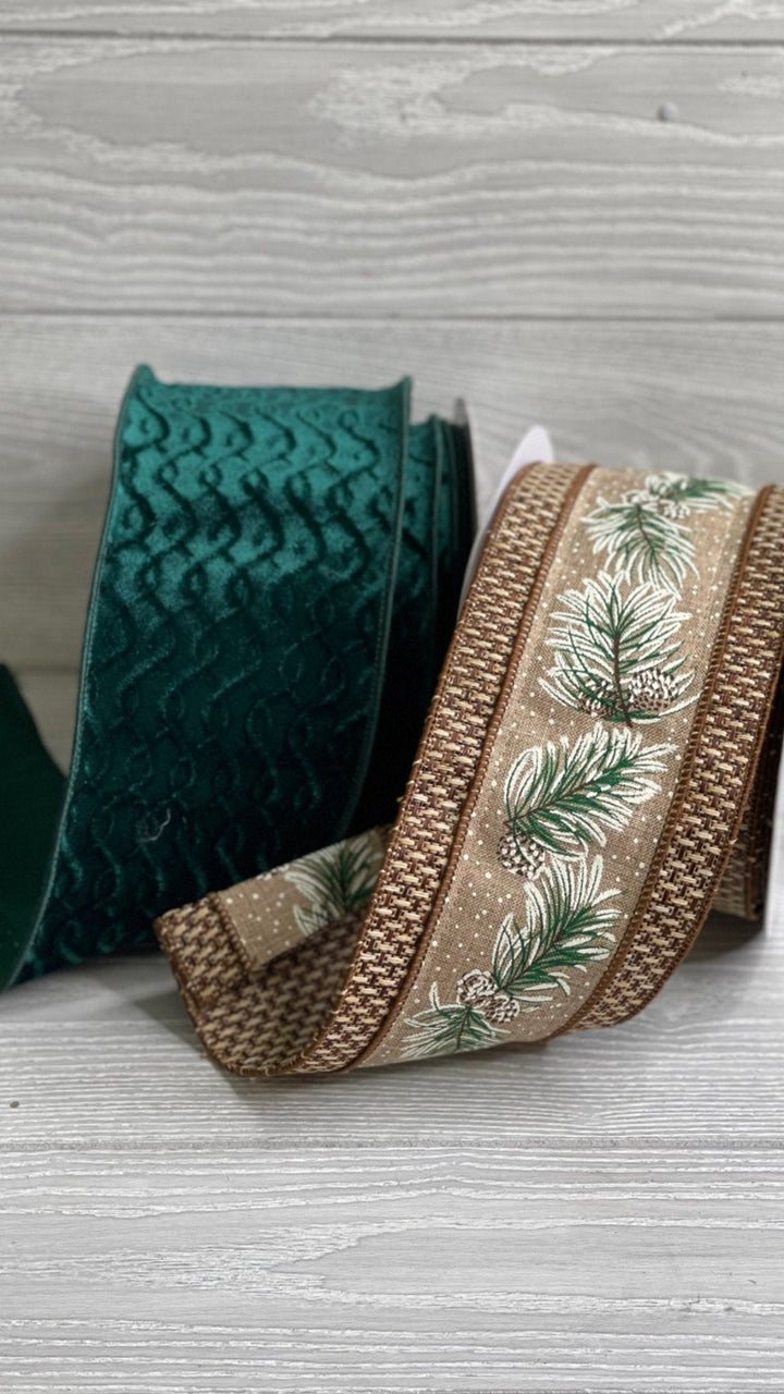 Velvet with dupion back - hunter green - 4” - Greenery Marketwired ribbonMTX67841