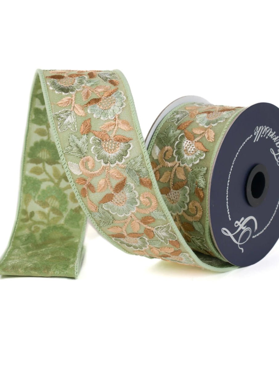Victorian Peonies 2” Farrisilk Wired Ribbon - Green - Greenery MarketRibbons & TrimSR104 - 13