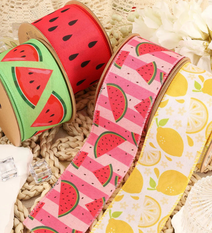 Watermelon stripe wired ribbon, 2.5” - Greenery Marketwired ribbon9317W - 157 - 63E