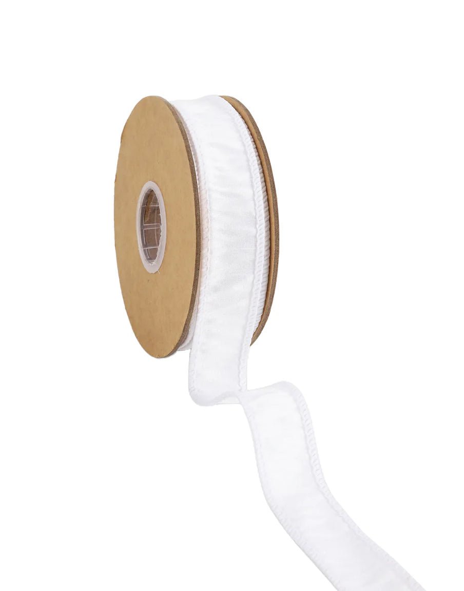 White Dupioni Wired Ribbon 1" - Greenery MarketWired ribbon9100W - 029 - 25E