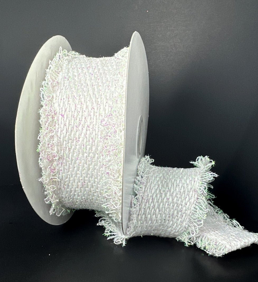 White Iridescent Wired Ribbon 2.5" Wired Loopy Edge - Greenery MarketWired ribbon47509 - 40 - 01