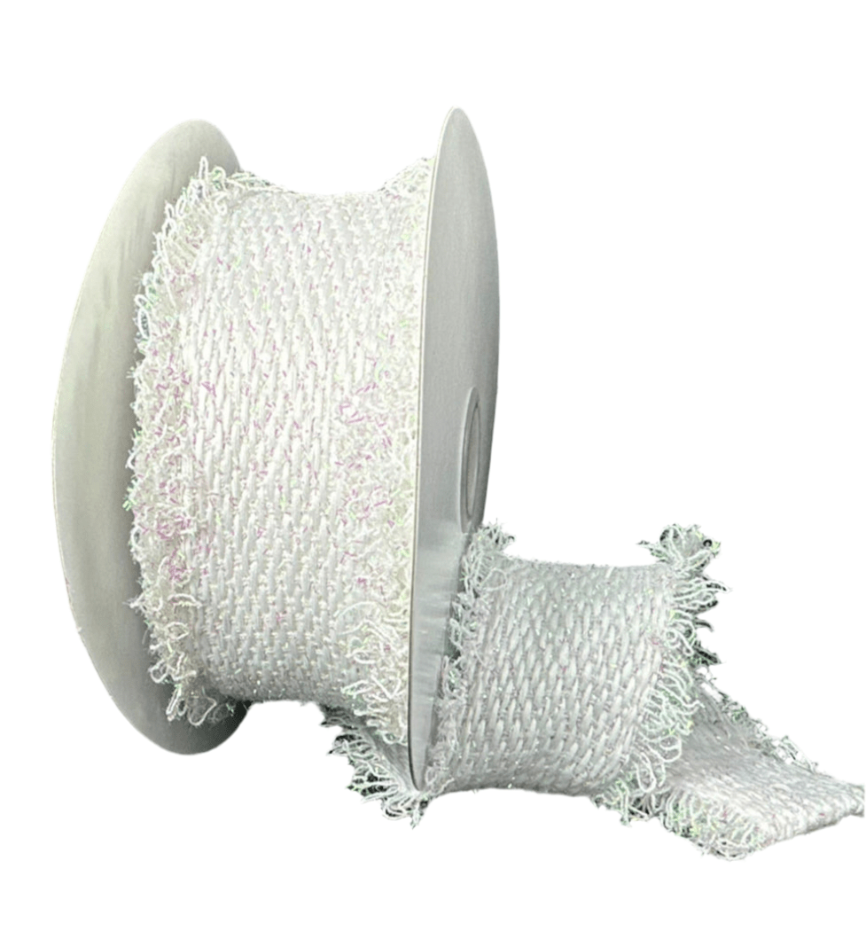 White Iridescent Wired Ribbon 2.5" Wired Loopy Edge - Greenery MarketWired ribbon47509 - 40 - 01