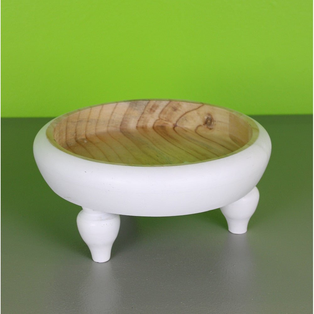 White Round Wooden Pedestal Tray - Greenery Market249891