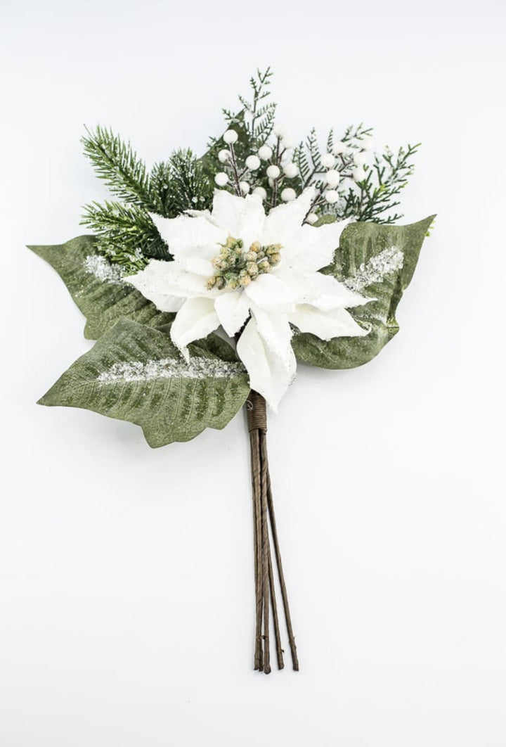 White velvet iced poinsettia bundle - Greenery MarketMTX74543 WHT
