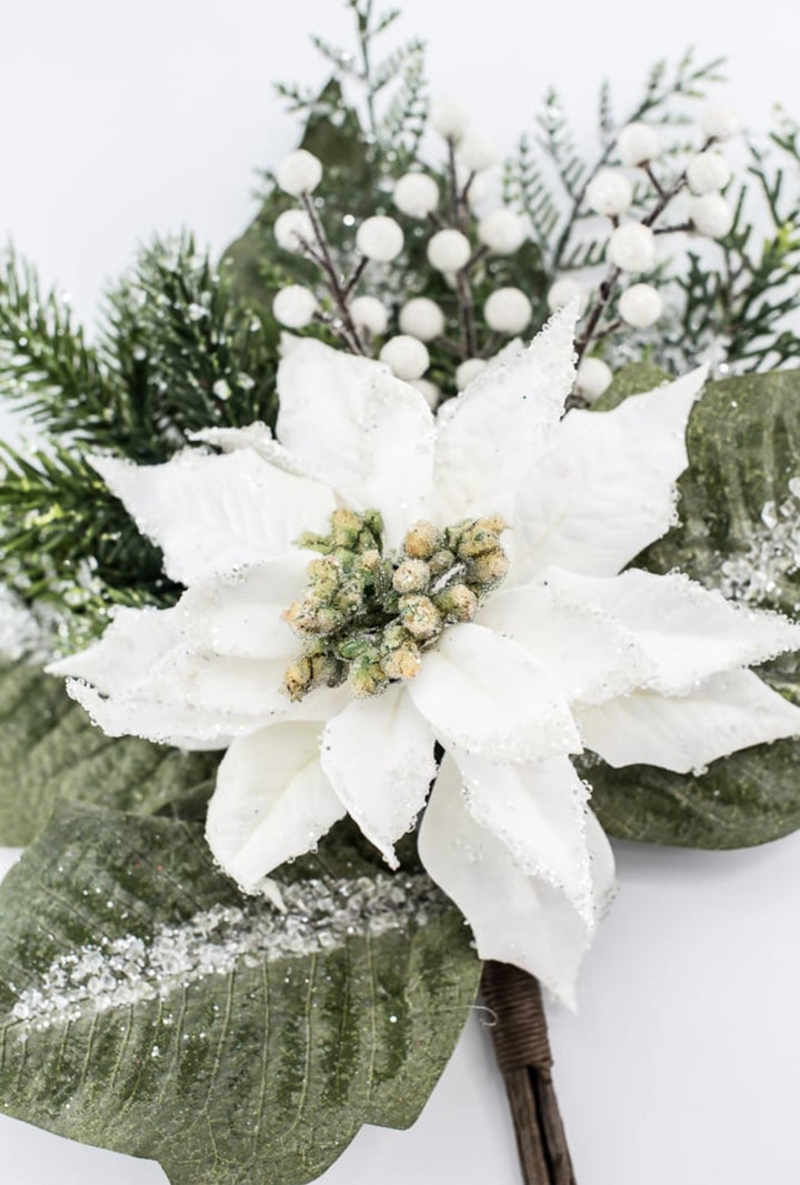 White velvet iced poinsettia bundle - Greenery MarketMTX74543 WHT