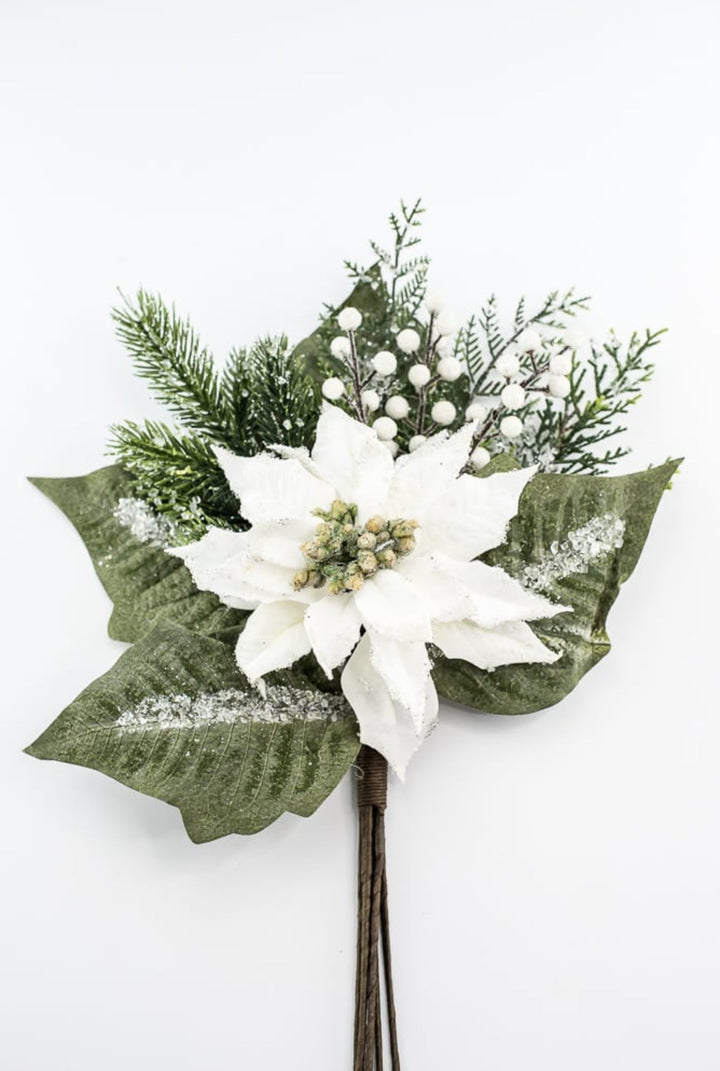 White velvet iced poinsettia bundle - Greenery MarketMTX74543 WHT