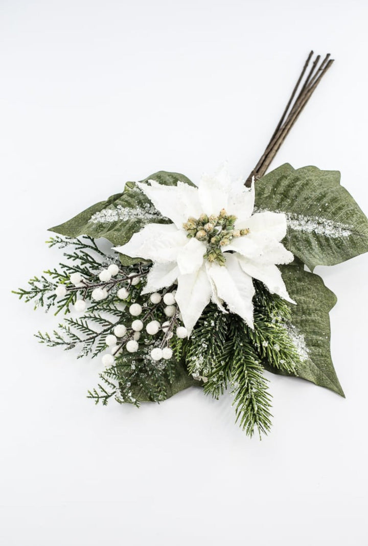 White velvet iced poinsettia bundle - Greenery MarketMTX74543 WHT
