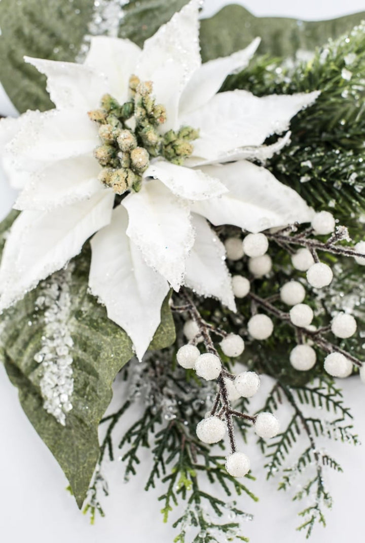 White velvet iced poinsettia bundle - Greenery MarketMTX74543 WHT