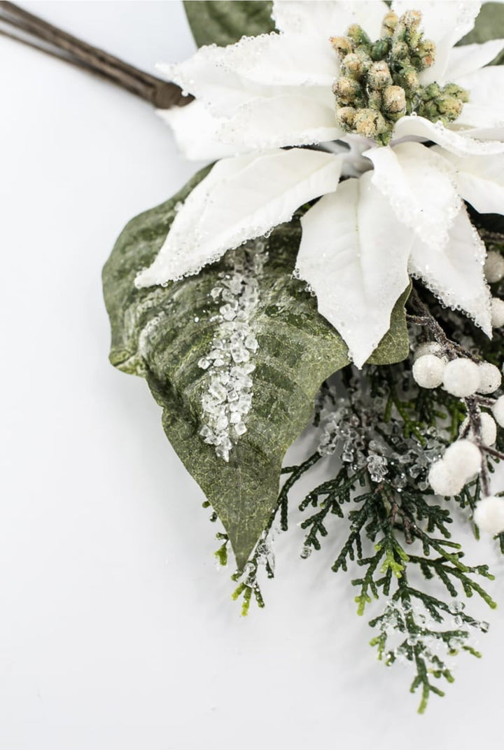 White velvet iced poinsettia bundle - Greenery MarketMTX74543 WHT