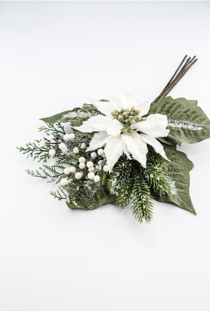 White velvet iced poinsettia bundle - Greenery MarketMTX74543 WHT