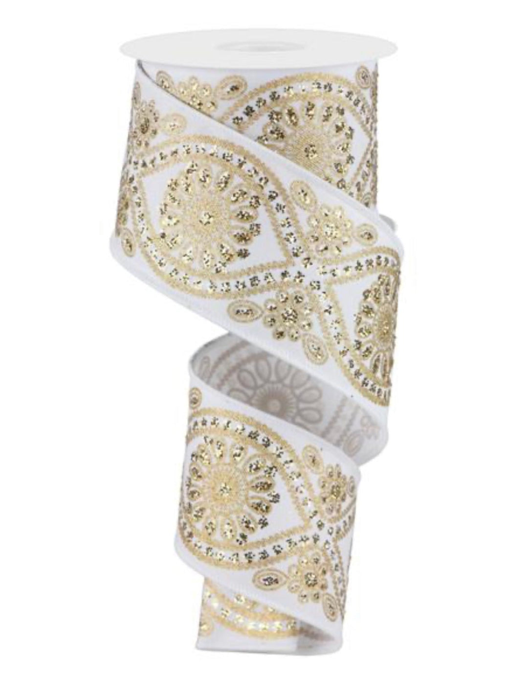 White with gold wired ribbon 2.5” - Greenery MarketWired ribbonRGE196227