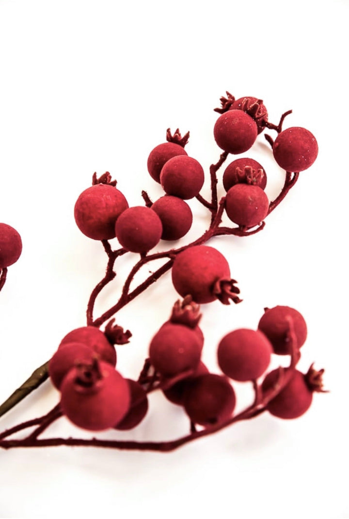 Wine red flocked crabapple berry - Greenery Market83797-RD