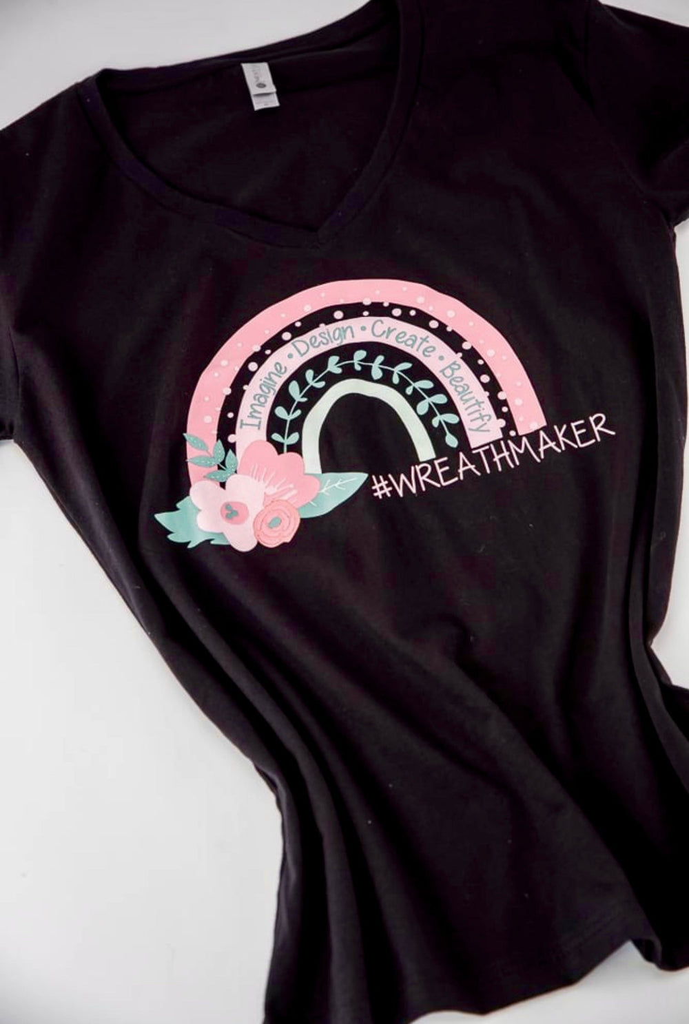 “Wreath maker” floral black t-shirt BLACK FRIDAY DEAL - Greenery MarketClothingblkrainbow - Med