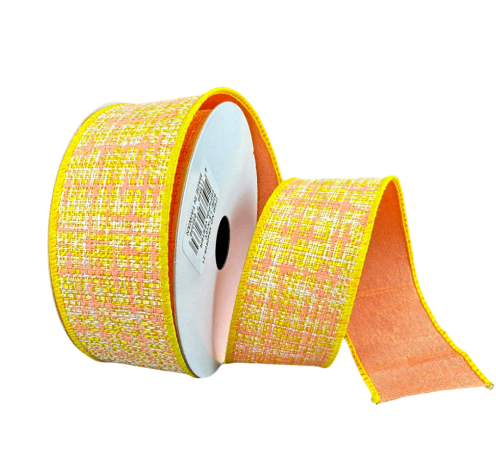 Yellow and Peach Double Sided Tweed Wired Ribbon, 1.5” - Greenery Marketwired ribbonD42511 - 09 - 23