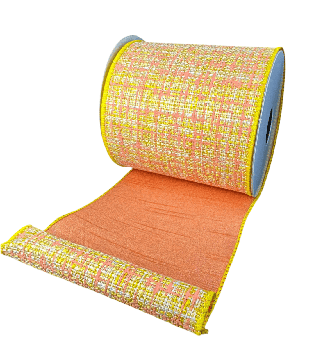 Yellow and Peach Double Sided Tweed Wired Ribbon, 4” - Greenery Marketwired ribbonD42511 - 04 - 23