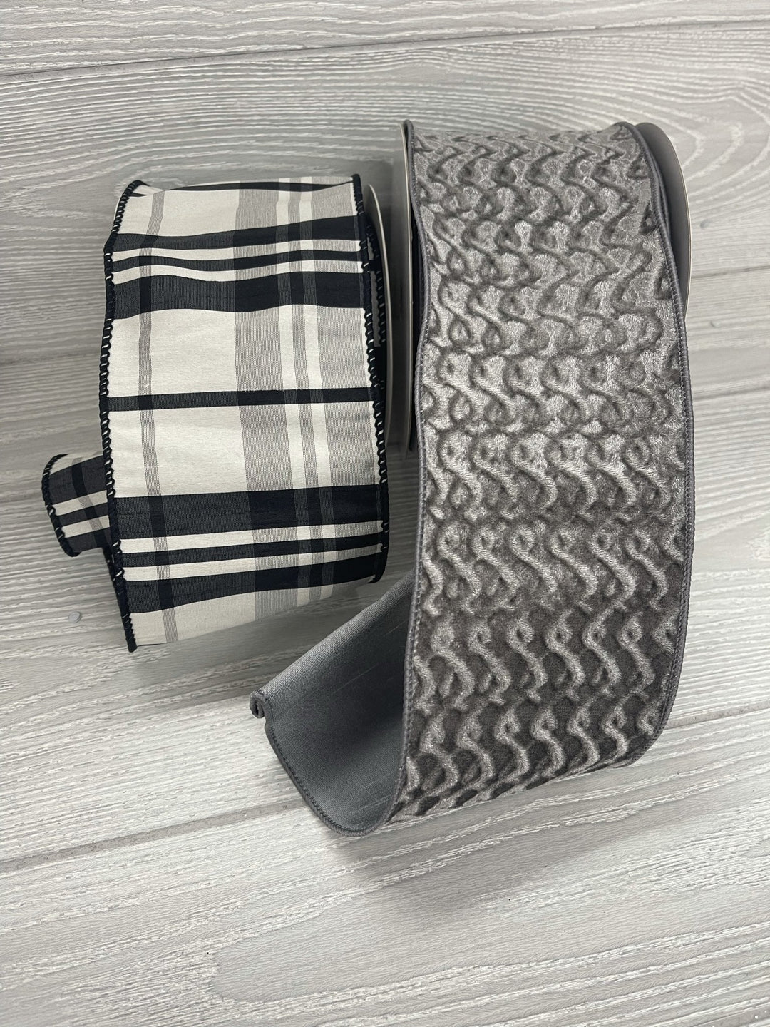4" wavy velvet gray wired ribbon - Greenery Market Wired ribbon