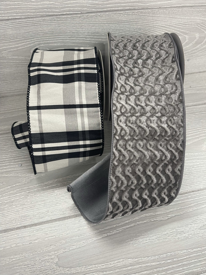 4" wavy velvet gray wired ribbon - Greenery Market Wired ribbon