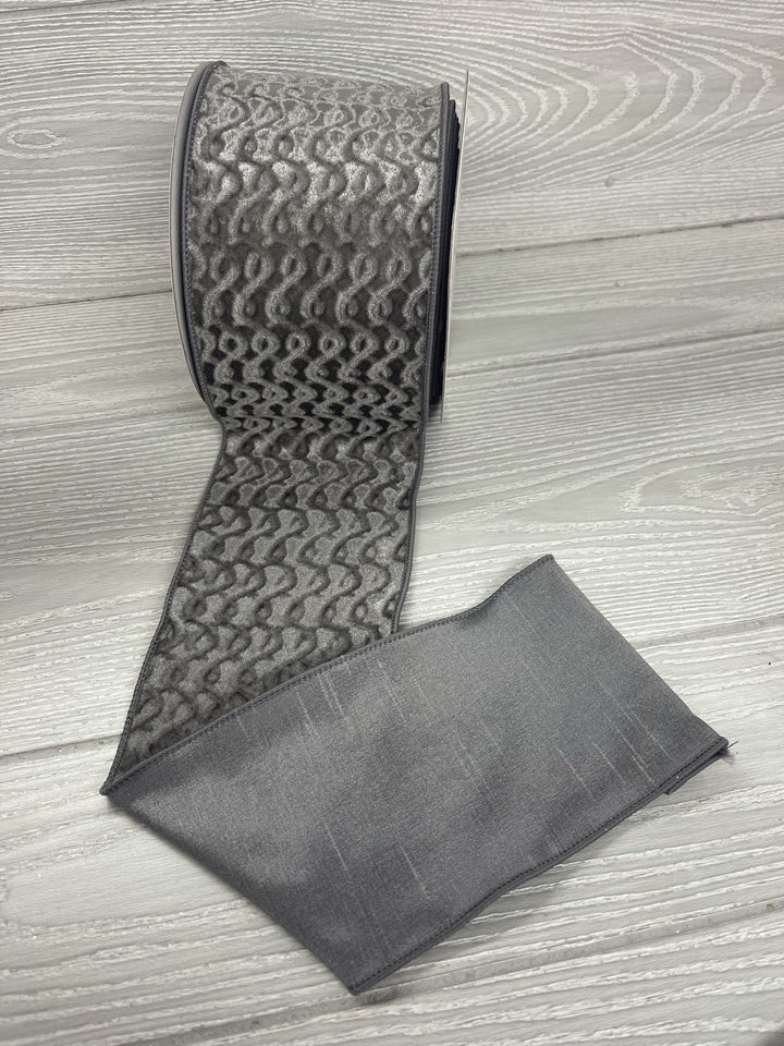 4" wavy velvet gray wired ribbon - Greenery Market Wired ribbon