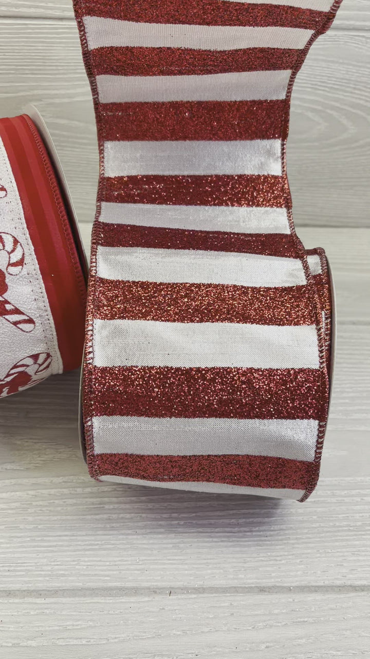 4" wired red and white stripe wired ribbon