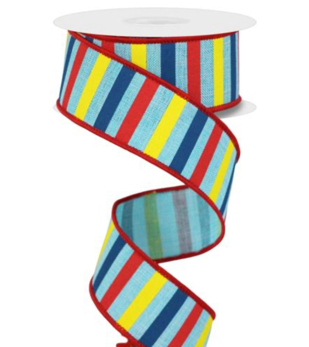 Blue, red, and yellow stripe wired ribbon - 1.5” - Greenery MarketWired ribbonRGA1204W5