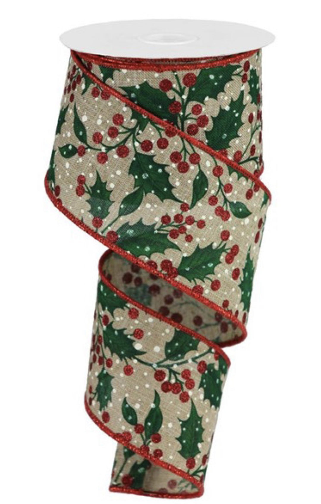 Christmas holly and berries - emerald, red 2.5” wired ribbon - Greenery MarketWired ribbonRGB118001