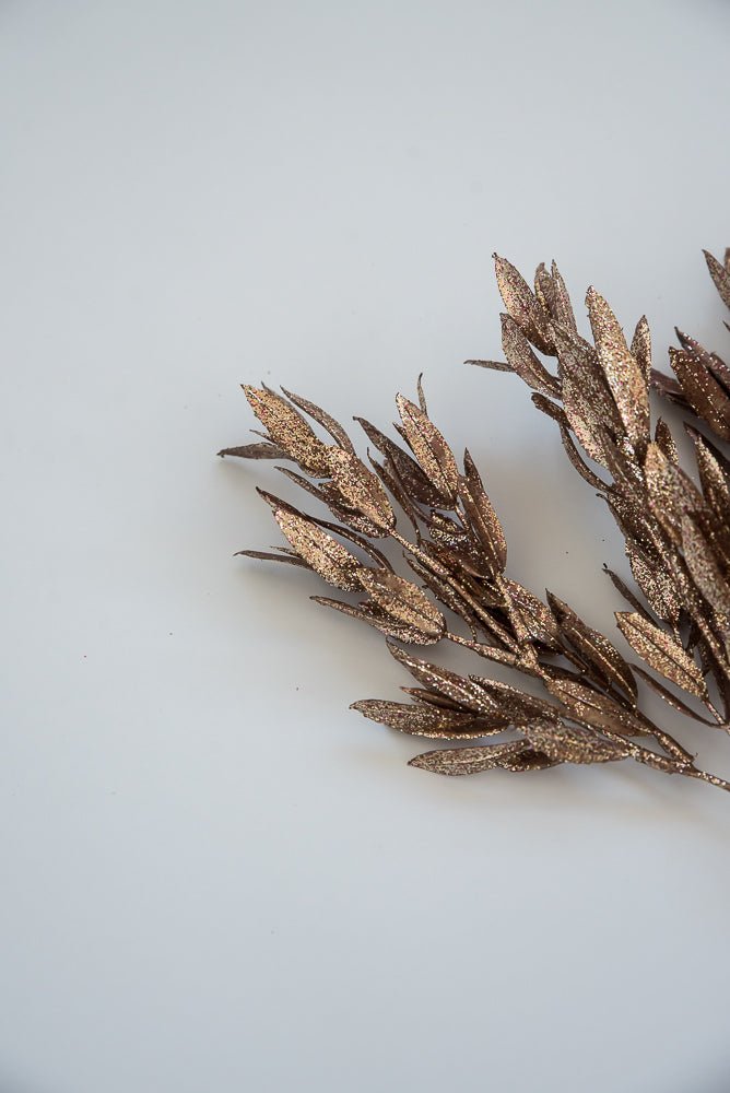 Copper gold glittered ruscus leaves bush - Greenery Market83626-ROSEGOLD
