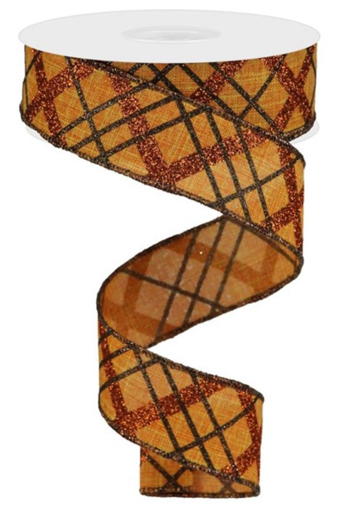 Fall Diagonal plaid wired ribbon - brown / orange 1.5” - Greenery MarketWired ribbonRGA1222N5