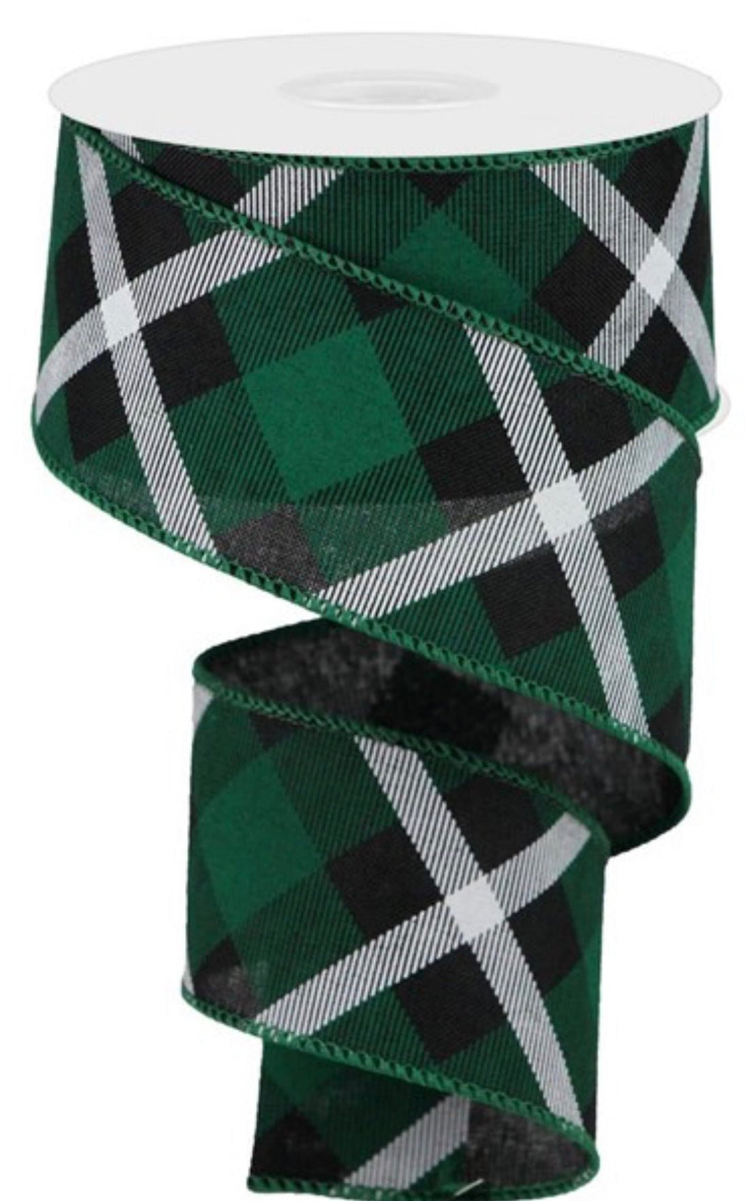 Green Christmas plaid - emerald and black 2.5” wired ribbon - Greenery MarketWired ribbonRG0168309