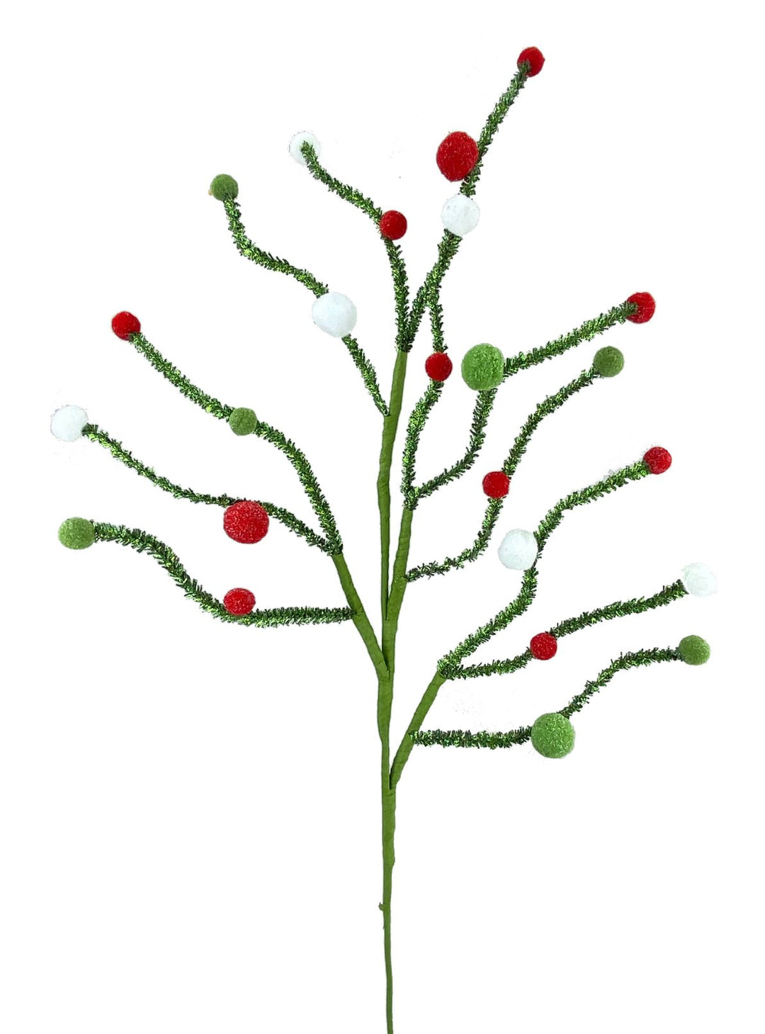 Green fuzzy curly spray with pompoms - Greenery MarketPicks85560rwg