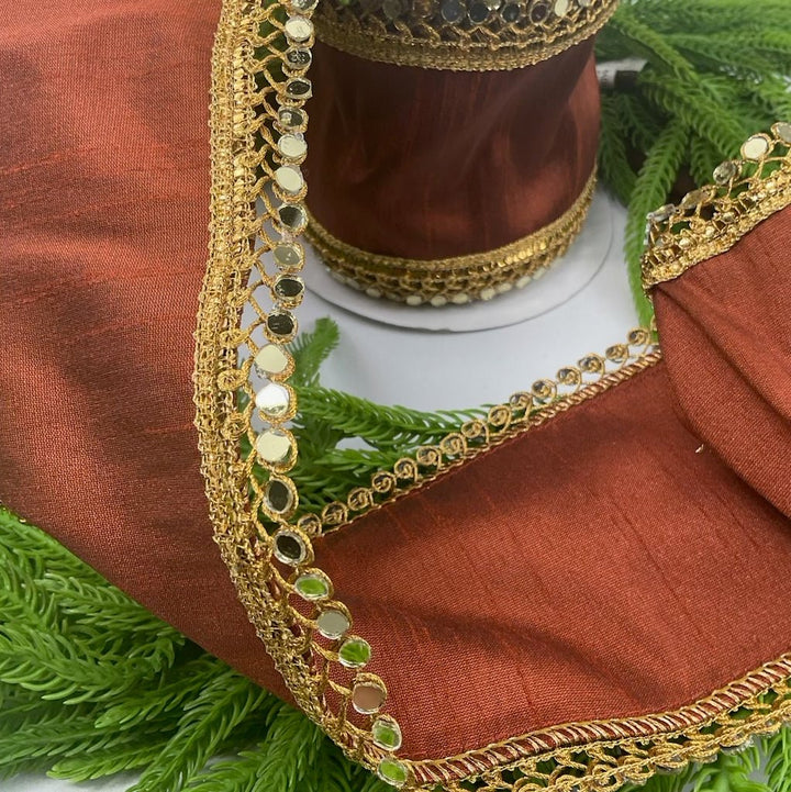 Holiday brown rust dupioni with trim wired ribbon 4” - Greenery MarketWired ribbonMTX71607