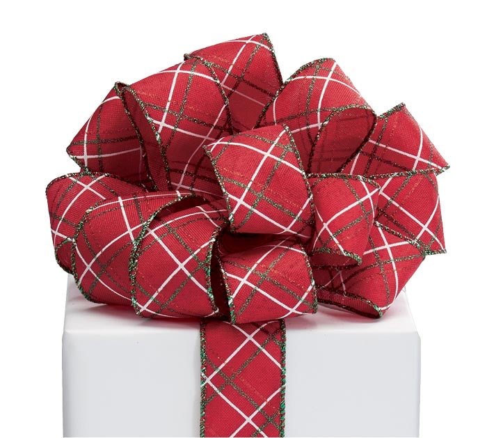 Holiday plaid 1.5” wired ribbon - 20 yards - Greenery Market9745074