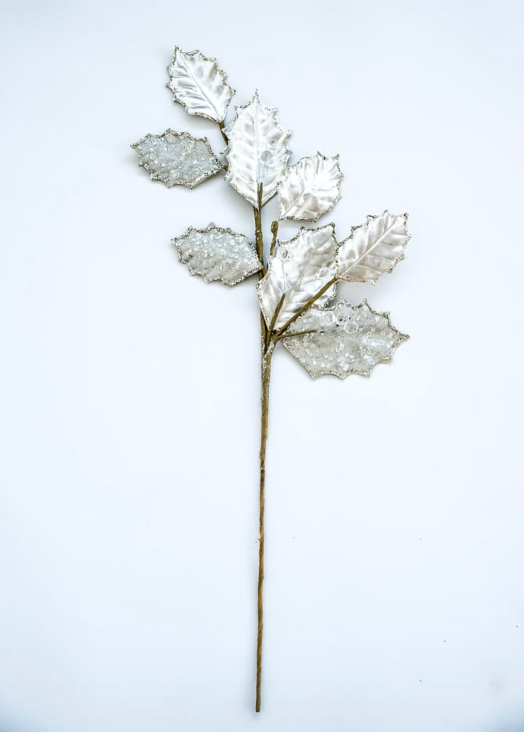 Holly metallic and beads branch spray - platinum - Greenery MarketXG901-PT